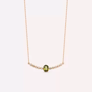 1.29 CT Green Sapphire and Diamond Rose Gold Necklace - Nev Jewellery (1)