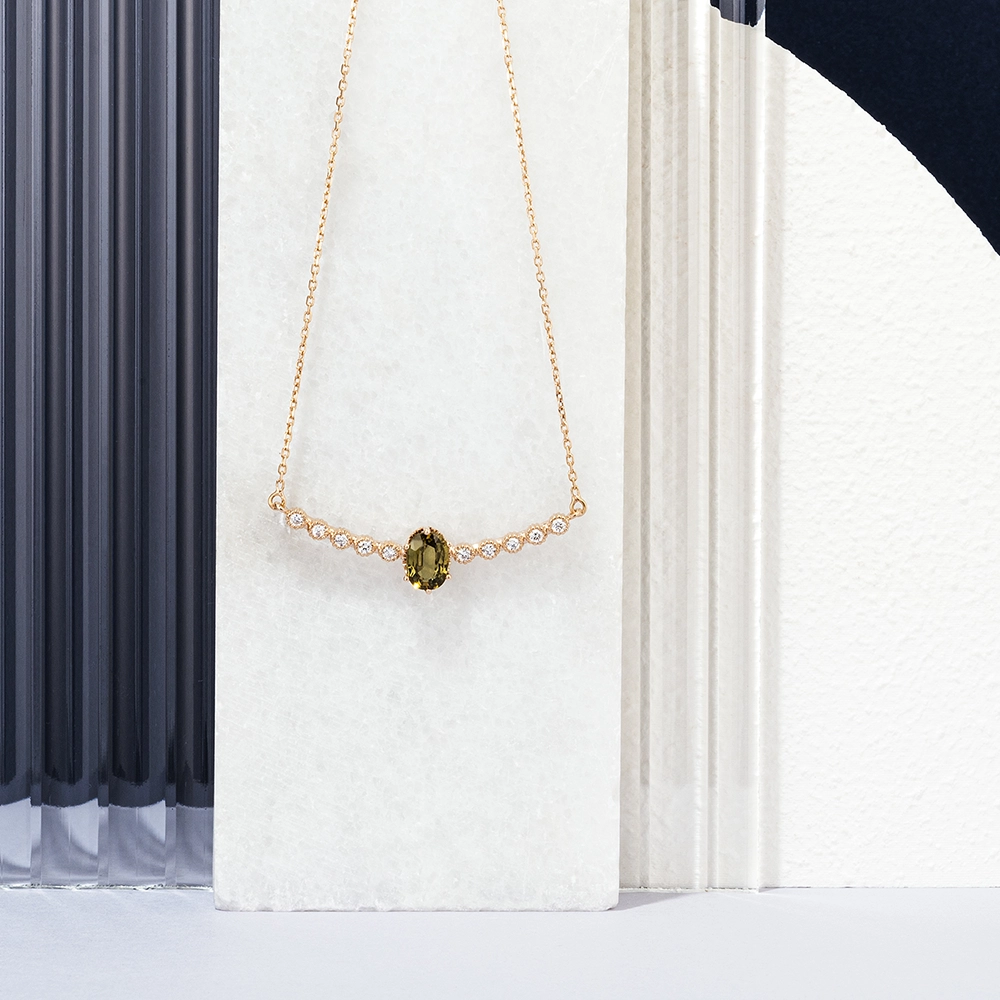 1.29 CT Green Sapphire and Diamond Rose Gold Necklace - 3