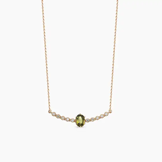 1.29 CT Green Sapphire and Diamond Rose Gold Necklace - 1