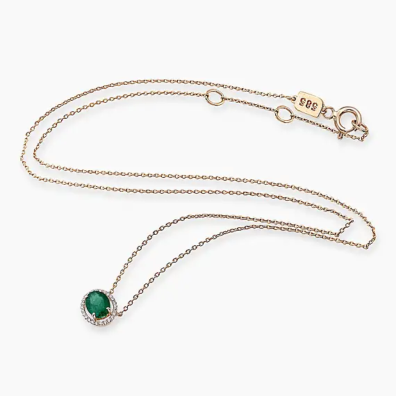 1.30 CT Diamond and Oval Cut Emerald Rose Gold Necklace - 3