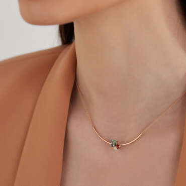 1.30 CT Rose Cut Diamond and Multicolor Sapphire Rose Gold Necklace - Nev Jewellery (1)