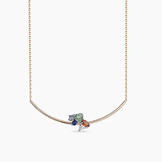 1.30 CT Rose Cut Diamond and Multicolor Sapphire Rose Gold Necklace - 1