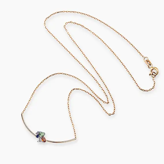 1.30 CT Rose Cut Diamond and Multicolor Sapphire Rose Gold Necklace - 3