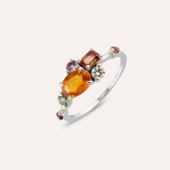 1.38 CT Multicolor Sapphire and Diamond White Gold Ring - 4