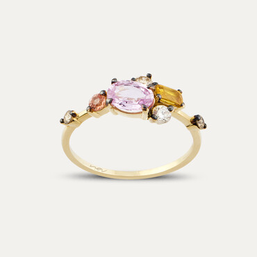 1.47 CT Multicolor Sapphire and Diamond Yellow Gold Ring - Nev Jewellery