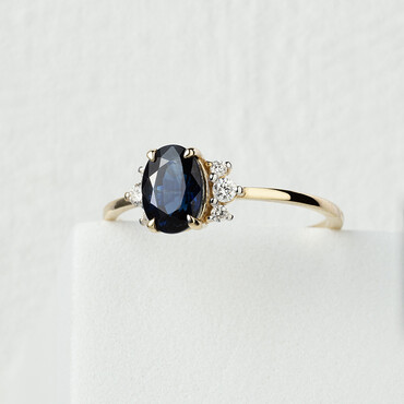 1.43 CT Dark Blue Sapphire and Diamond Yellow Gold Ring - Nev Jewellery