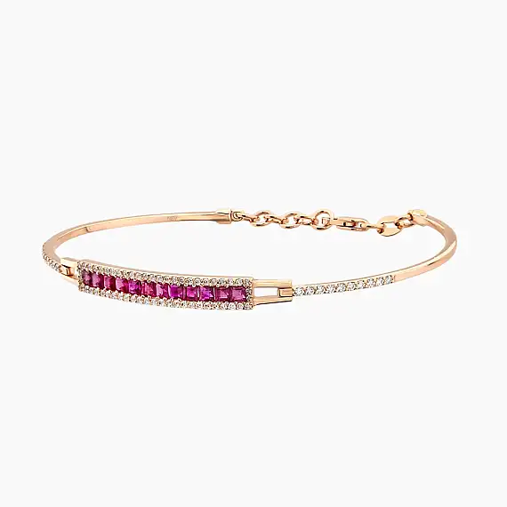 1.52 CT Caliber Cut Ruby and Diamond Rose Gold Bracelet - 3