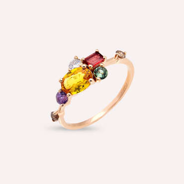 1.61 CT Multicolor Sapphire and Brown Diamond Rose Gold Ring - Nev Jewellery (1)