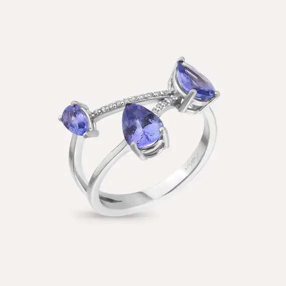 1.62 CT Pear Cut Tanzanite and Diamond White Gold Ring - 2