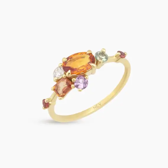 1.64 CT Multicolor Sapphire and Diamond Yellow Gold Ring - 2