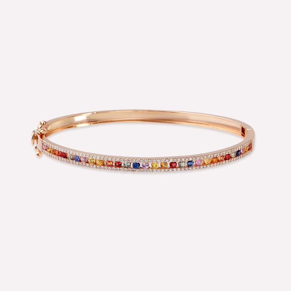 1.65 CT Multicolor Sapphire and Diamond Rose Gold Bracelet - 2