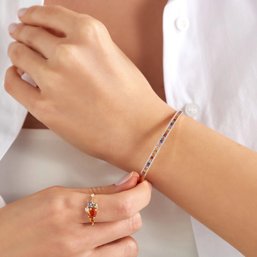 1.65 CT Multicolor Sapphire and Diamond Rose Gold Bracelet - 5