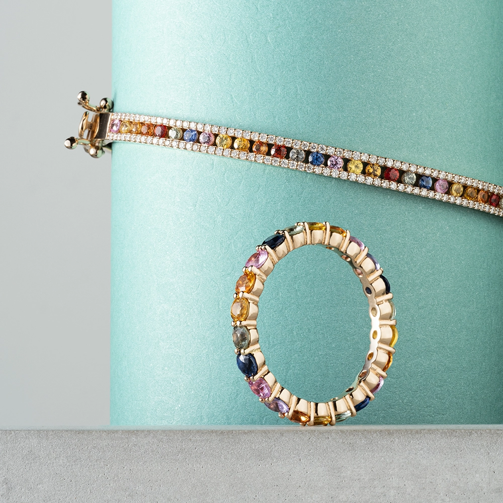 1.65 CT Multicolor Sapphire and Diamond Rose Gold Bracelet - 3