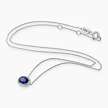 1.71 CT Oval Cut Sapphire and Diamond White Gold Necklace - Nev Jewellery (1)