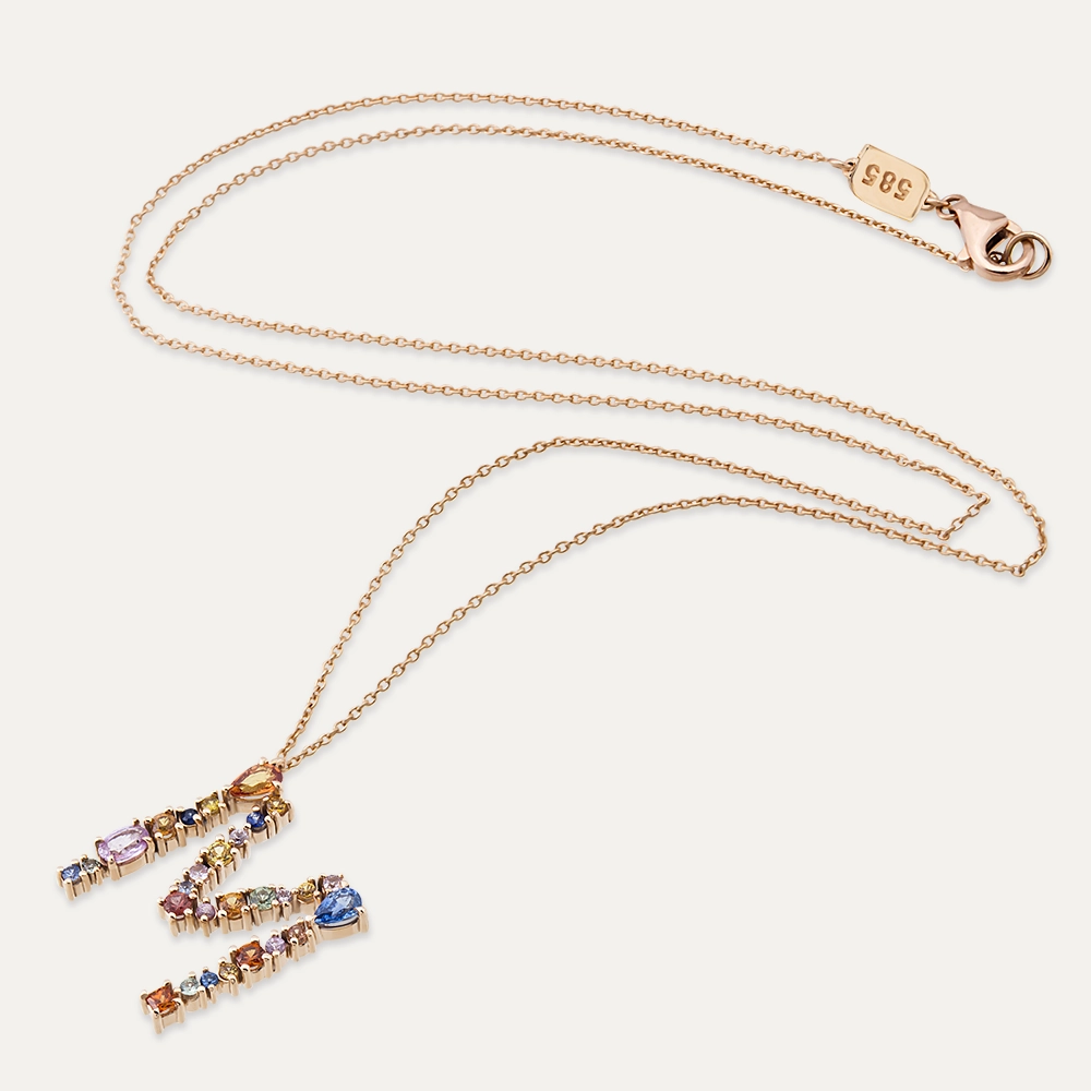 2.10 CT Multicolor Sapphire Large M Letter Pendant - 4