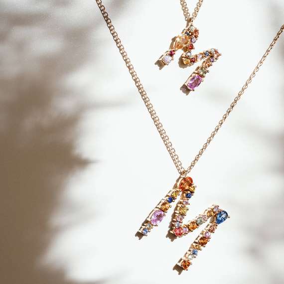 2.10 CT Multicolor Sapphire Large M Letter Pendant - 3