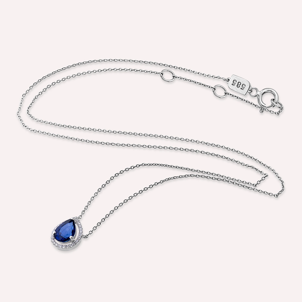 1.78 CT Pear Cut Sapphire and Diamond White Gold Necklace - Nev Jewellery (1)