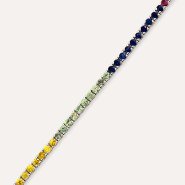 2.93 CT Multicolor Sapphire White Gold Tennis Bracelet - Nev Jewellery (1)