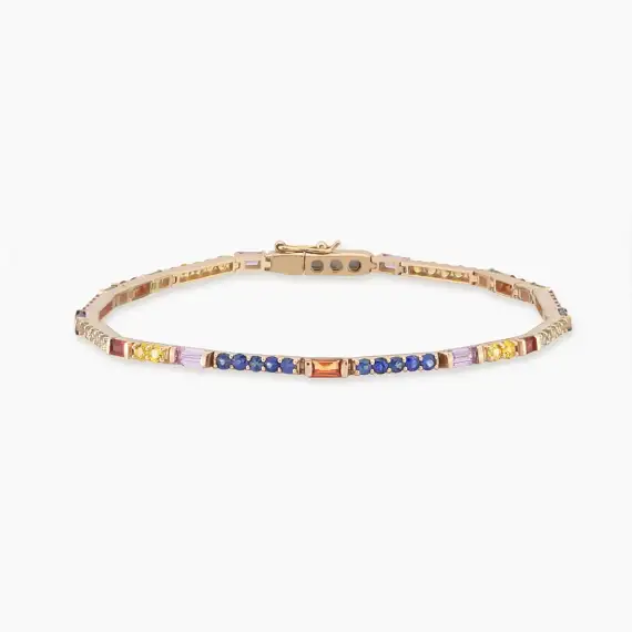 3.25 CT Multicolor Sapphire Rose Gold Tennis Bracelet - 1