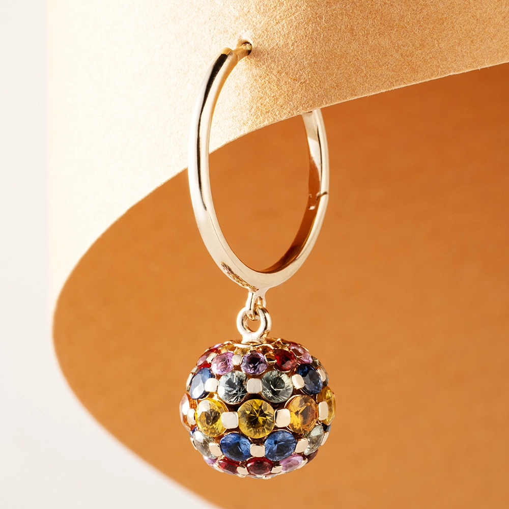 3.37 CT Multicolor Sapphire Rose Gold Sphere Single Earring - Nev Jewellery (1)