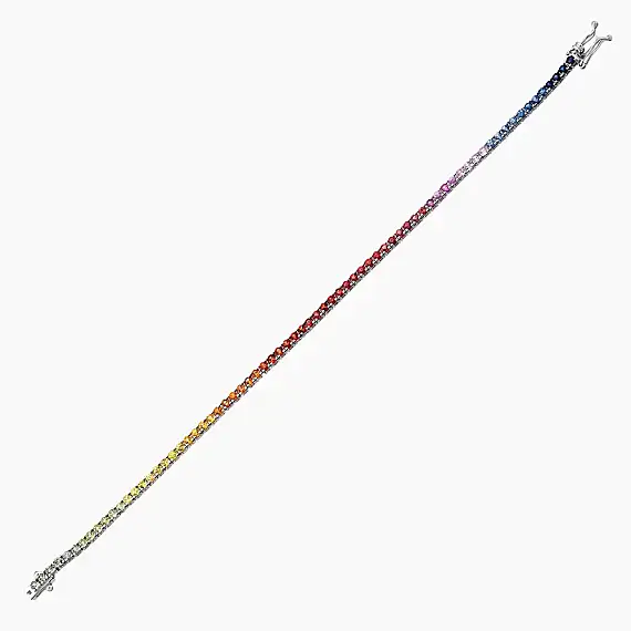 3.37 CT Multicolor Sapphire White Gold Tennis Bracelet - 6