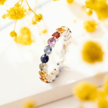 3.38 CT Multicolor Sapphire White Gold Eternity Ring - Nev Jewellery