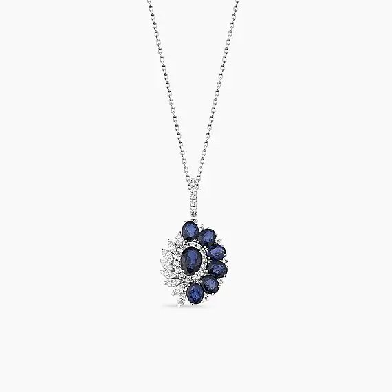 3.81 CT Sapphire and Diamond White Gold Necklace - 2