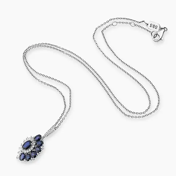 3.81 CT Sapphire and Diamond White Gold Necklace - 3