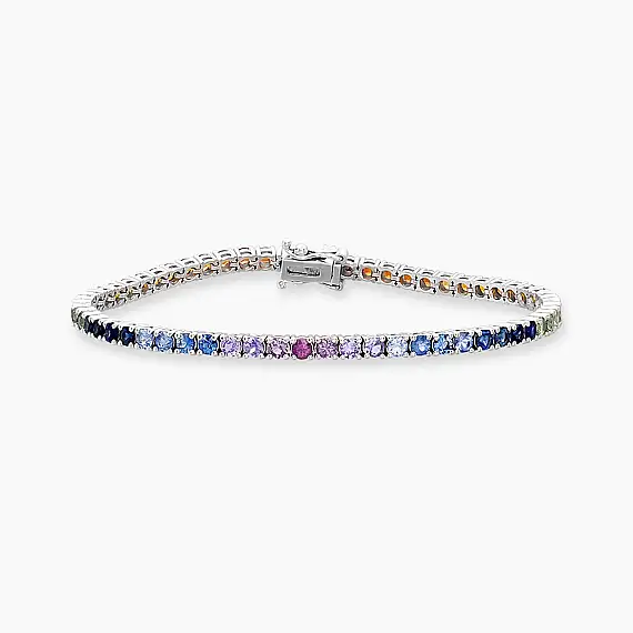 5.55 CT Multicolor Sapphire White Gold Tennis Bracelet - 2