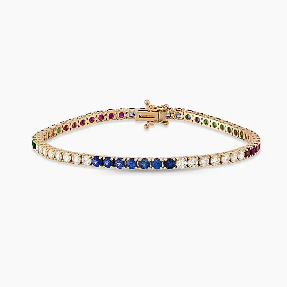 6.10 CT Sapphire, Emerald and Diamond Tennis Bracelet - 1