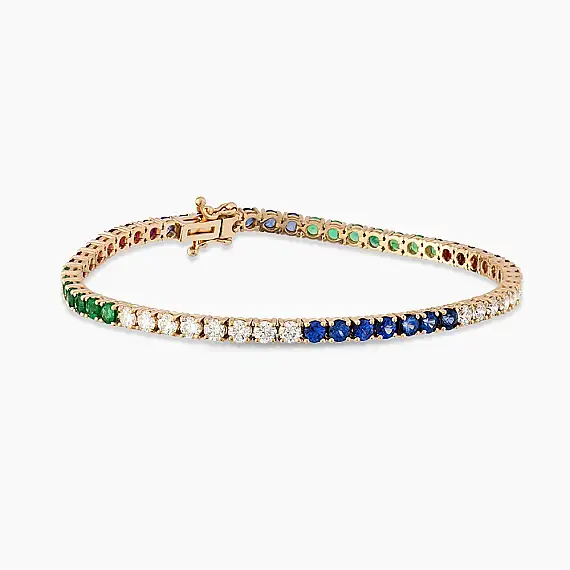 6.10 CT Sapphire, Emerald and Diamond Tennis Bracelet - 4