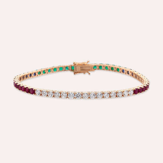 7.99 CT Colorful Rose Gold Tennis Bracelet - 2