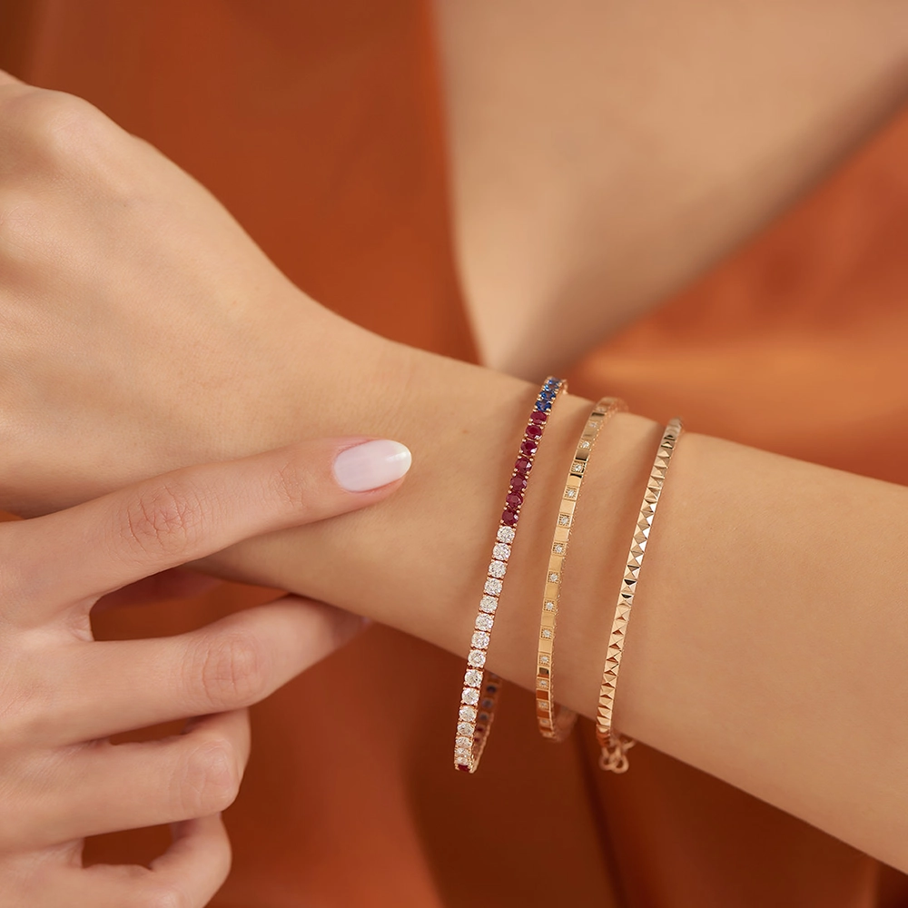 7.99 CT Colorful Rose Gold Tennis Bracelet - 1