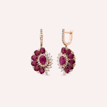 8.90 CT Ruby and Diamond Rose Gold Earring - Nev Jewellery