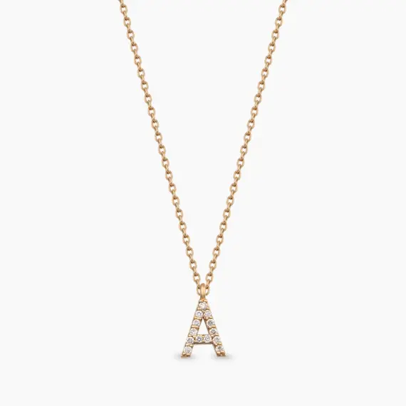 A Letter 0.08 CT Diamond Rose Gold Necklace - 1