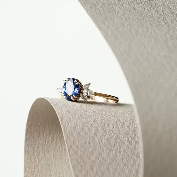 Ada 1.25 CT Sapphire and Marquise Cut Diamond Rose Gold Ring - 1