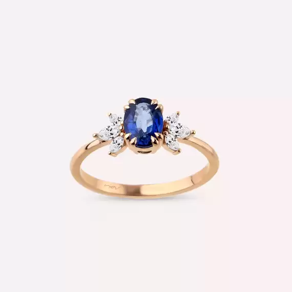 Ada 1.25 CT Sapphire and Marquise Cut Diamond Rose Gold Ring - 2