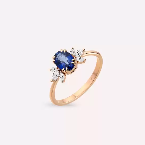 Ada 1.25 CT Sapphire and Marquise Cut Diamond Rose Gold Ring - 3