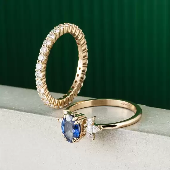 Ada 1.25 CT Sapphire and Marquise Cut Diamond Rose Gold Ring - 6