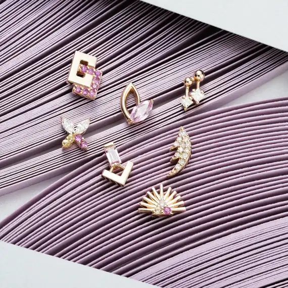 Adhafera Diamond and Multicolor Sapphire Rose Gold Piercing - 5