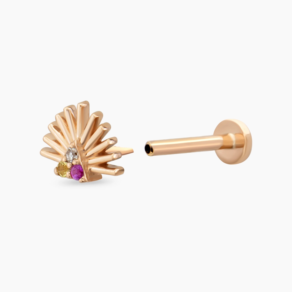 Adhafera Diamond and Multicolor Sapphire Rose Gold Piercing - 4