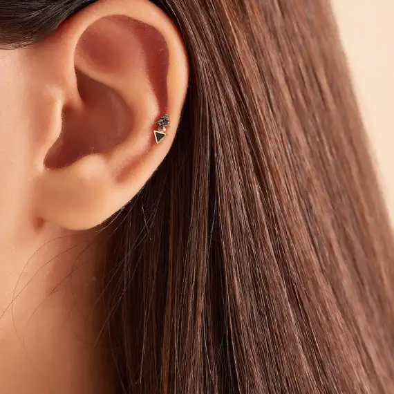 Afra Black Diamond and Black Enamel Rose Gold Piercing - 1