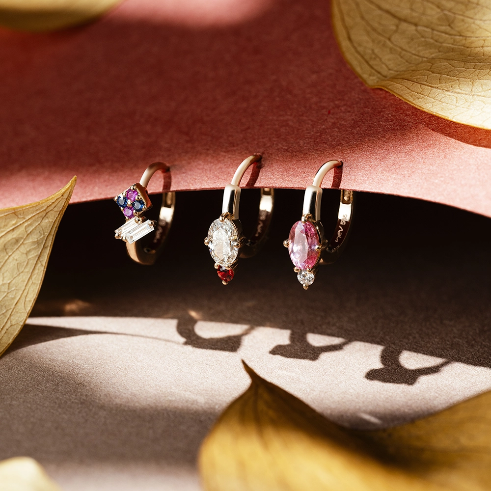 Afra Purple, Blue Sapphire and Diamond Hoop Piercing - 3