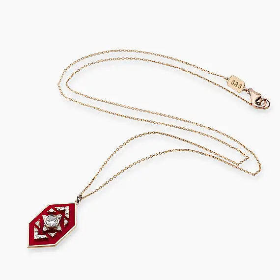Aldebaran 0.41 CT Diamond and Red Enamel Pendant - 3