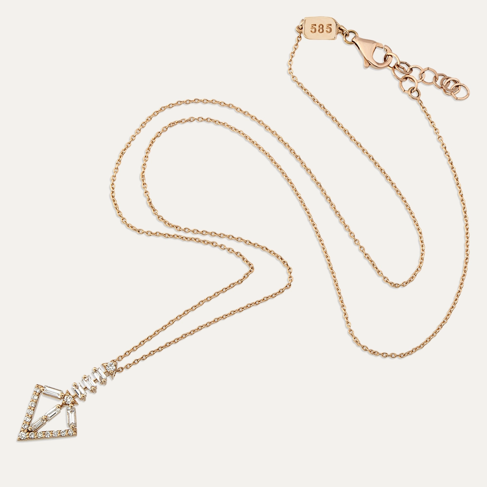 Alfa 0.38 CT Baguette Cut Diamond Rose Gold Pendant - 6