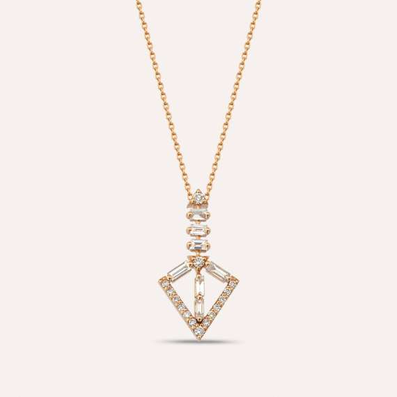 Alfa 0.38 CT Baguette Cut Diamond Rose Gold Pendant - 2