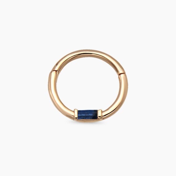 Alia Baguette Cut Blue Sapphire Rose Gold Hoop Piercing - Nev Jewellery