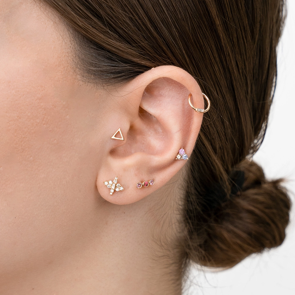Alia Baguette Cut Diamond Rose Gold Hoop Piercing - 5