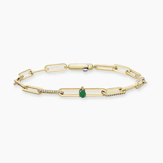Alida 0.49 CT Emerald and Diamond Yellow Gold Bracelet - 2