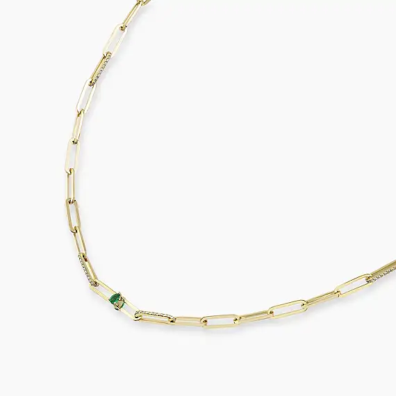 Alida 0.69 CT Emerald and Diamond Yellow Gold Necklace - 3